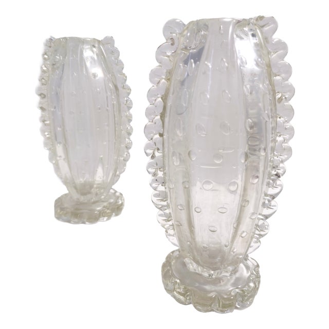 Transparent Bullicante Murano Glass Vases by Ercole Barovier, 1930s, Set of 2 For Sale