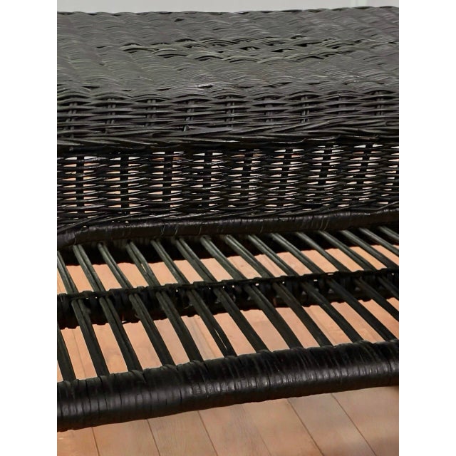 French Small Wicker Woven Coffee Table in Black With Lower Rattan Shelf, C. 1970 For Sale - Image 14 of 16