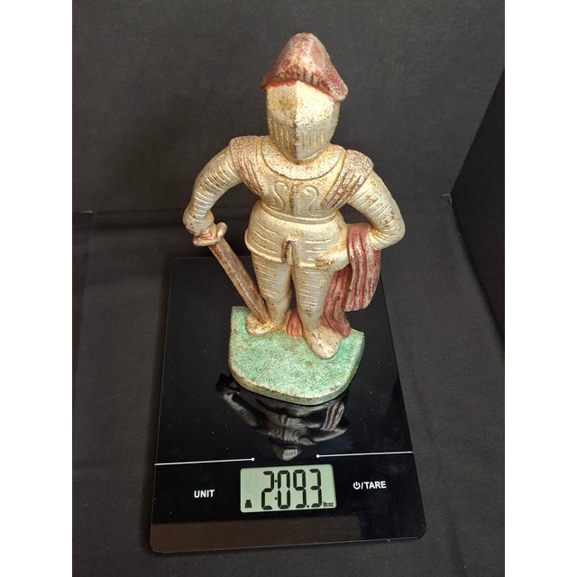 Antique Cast Iron Knight in Armor Doorstop Gold Red Paint 9" Figural Sentry For Sale - Image 13 of 14