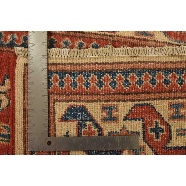 Kazak Rug 4′ X 5’4” Red Wool Tribal Hand-Knotted Oriental Carpet For Sale - Image 12 of 12