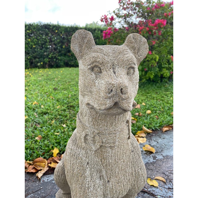 Late 20th Century Pair of English Style Cast Stone Guardian Dog Statues For Sale In Miami - Image 6 of 11