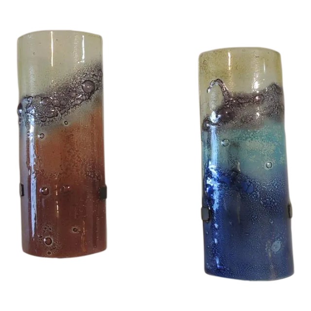 Modern Hand Crafted Art Glass Wall Sconces - Set of 2 For Sale