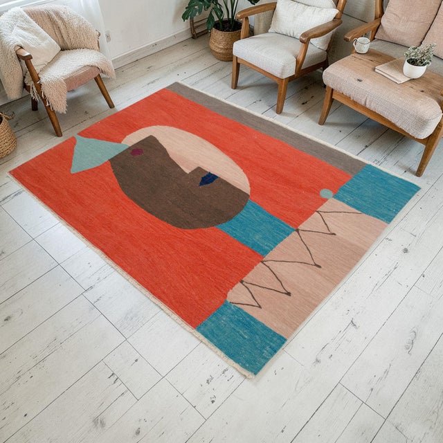 Mid-Century Modern Paul Klee "Clown "Inspired Hand Woven Area Rug & Wall Decor - 3′10″ × 5′4″ For Sale - Image 3 of 14