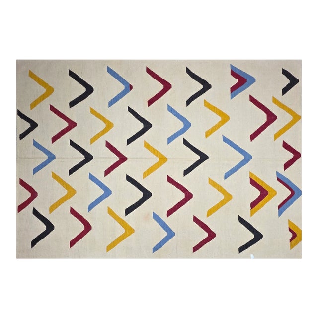Beige Hand-Woven Wool Art Rug After Alexander Calder "Boomerangs" For Sale - Image 8 of 13