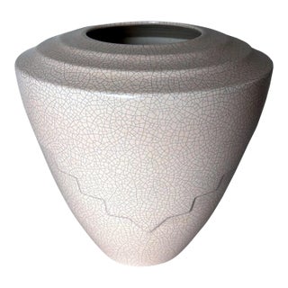 Art Deco French Craquelé White Ceramic Vase For Sale