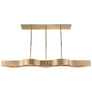 Kelly Wearstler for Visual Comfort Signature Avant Large Linear Pendant in Antique-Burnished Brass with Frosted Glass For Sale