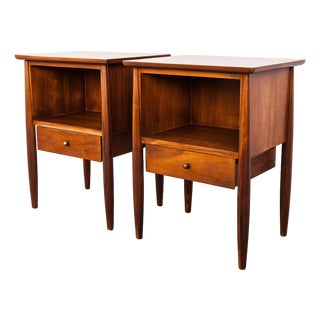 Restored 1950s Mount Airy Walnut & Brass Sculptural Mid Century Nightstands, Attributed, Pair For Sale