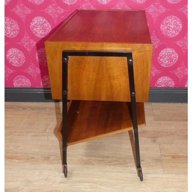 2 Tone Wooden Sewing Box on Casters Shelf in Black Walnut & Steel Tube, 1960s For Sale - Image 10 of 12