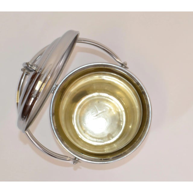 1950s Vintage Chrome Ice Bucket by United Hinged Lid Pyrex Glass Liner