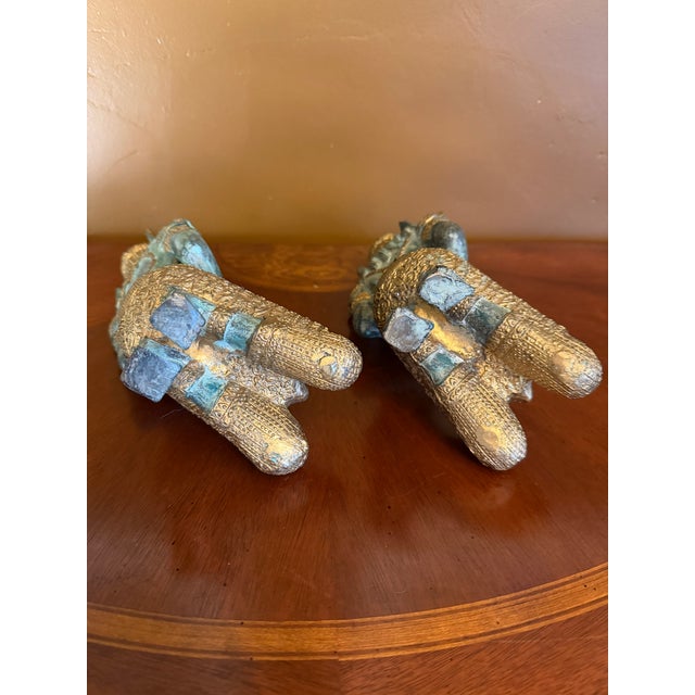 Bronze Tibetan Guardian Angel Theppanom Statues Bronze / Gold Gilt 13" - ca.1960 - A Pair For Sale - Image 8 of 15