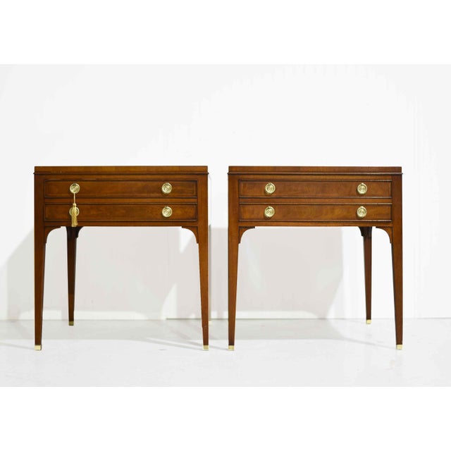 French Mid Century French Directoire Mahogany Leather Side Tables by Heritage Henredon - A Pair For Sale - Image 3 of 13