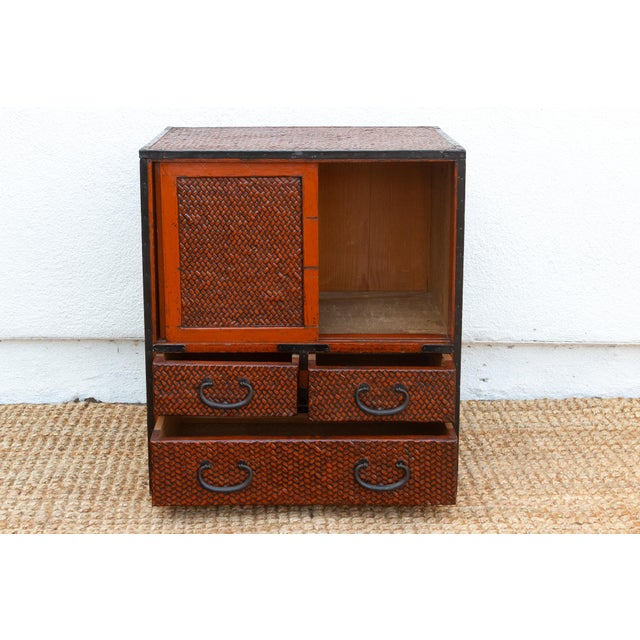 Wood Mid-Century Japanese Faux Bamboo Tansu Chest For Sale - Image 7 of 10