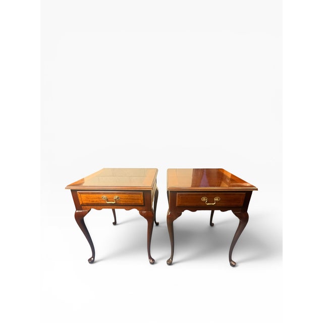 Queen Anne 1970s Pair of Councill Craftsmen Mahogany Queen Anne Lamp Tables For Sale - Image 3 of 14