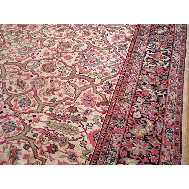 Late 19th Century 1880s Ivory Floral Handknotted Antique Persian Malayer Rug 8'7" X 9'3" Wool Carpet For Sale - Image 5 of 8