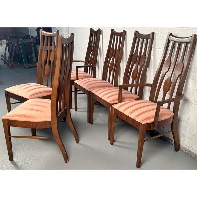 A striking collection of mid-century modern design, These (6) Dinning chairs by Kent- Coffey (USA, 1960s) are sculptural,...