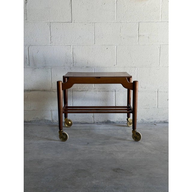 Vintage Danish Modern Teak Bar Cart Serving Trolley on Casters For Sale - Image 4 of 9