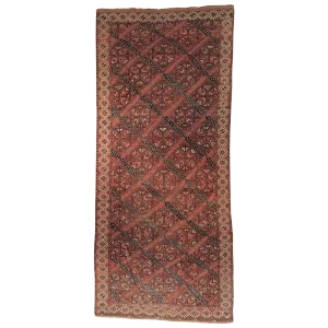 Red Blue White Geometric Rug, 1870s