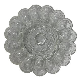 Vintage L. E. Smith Pressed Glass Egg - Oyster Serving Plate For Sale