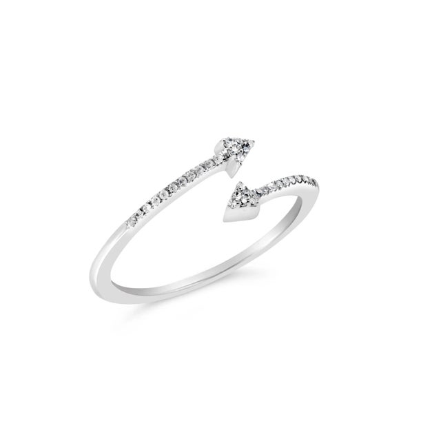 Contemporary .925 Sterling Silver 1/5 Cttw Diamond Double Arrowhead Open Ring (I-J Color, I2-I3 Clarity) - Ring Size 9 For Sale - Image 3 of 7