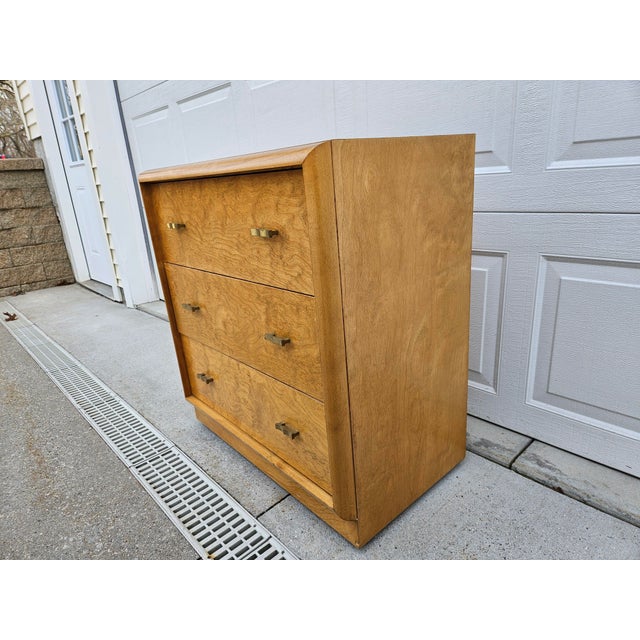 Burlwood Three Drawer Chest of Drawers Dresser For Sale - Image 9 of 15