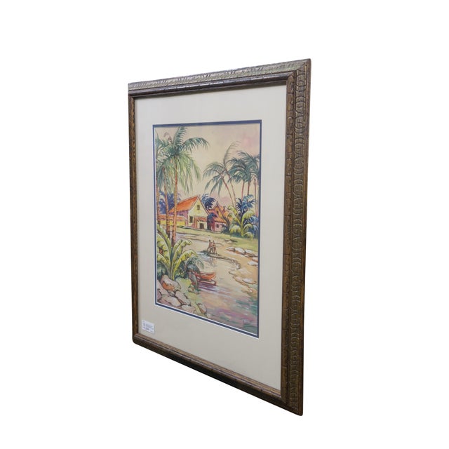 Folk Art Late 20th Century Talbot Southeast Asian Fishing Village Watercolor on Silk Painting 27" For Sale - Image 3 of 11