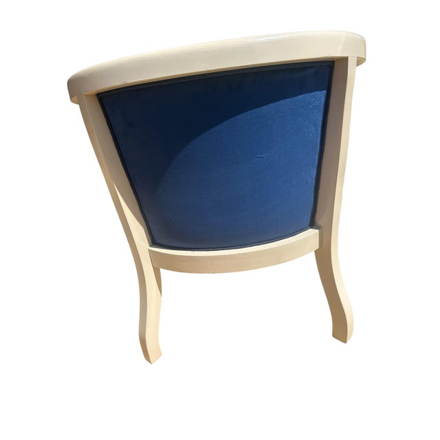 Art Deco Hollywood Regency Italian Cobalt Blue Velvet Cane Back Chair Vintage For Sale - Image 3 of 9