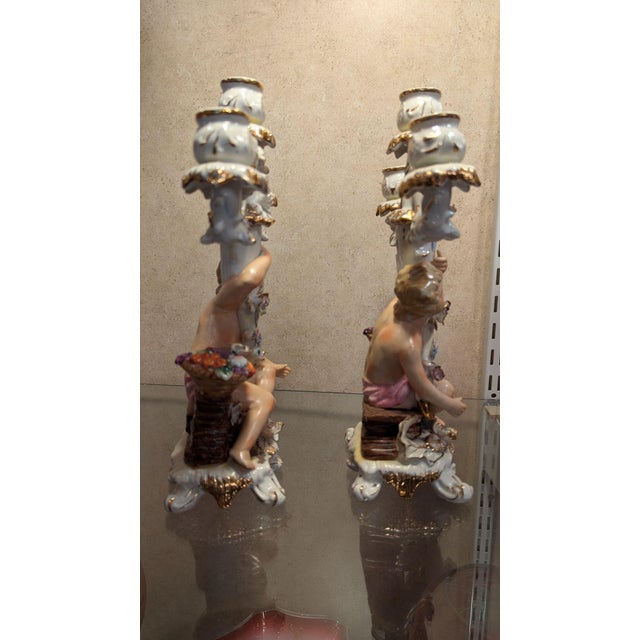 Early 20th Century Porcelain Cherub Candle Holders - A Pair For Sale - Image 6 of 12