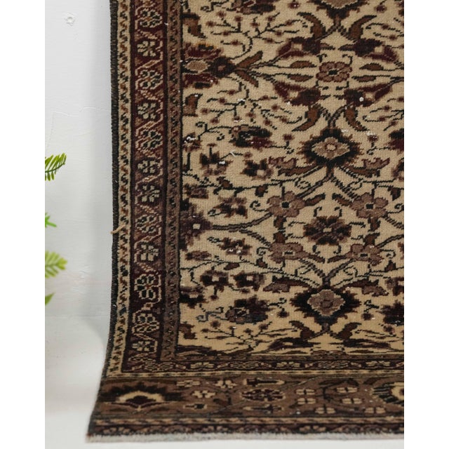 1970s Vintage Turkish Oushak Handmade Wool Cotton Brown Area Rug For Sale - Image 4 of 11
