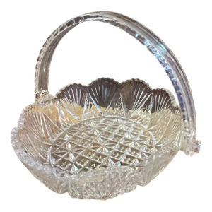 Mid 20th Century Crystal Basket With Plastic Handle