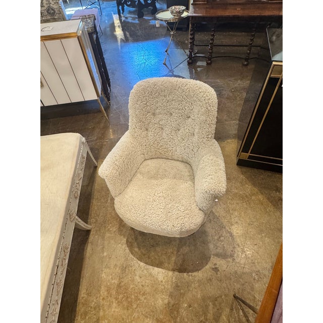 Wood Danish MCM Armchair With Shearling For Sale - Image 7 of 9