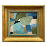 Contemporary Abstract Blue and Green Oil Painting in Vintage Frame For Sale