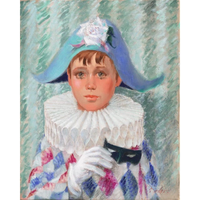 Textile 'Young Pierrot' by Fiedler, Arlequino, Harlequin, Costume Party, Fancy Dress Ball For Sale - Image 7 of 7