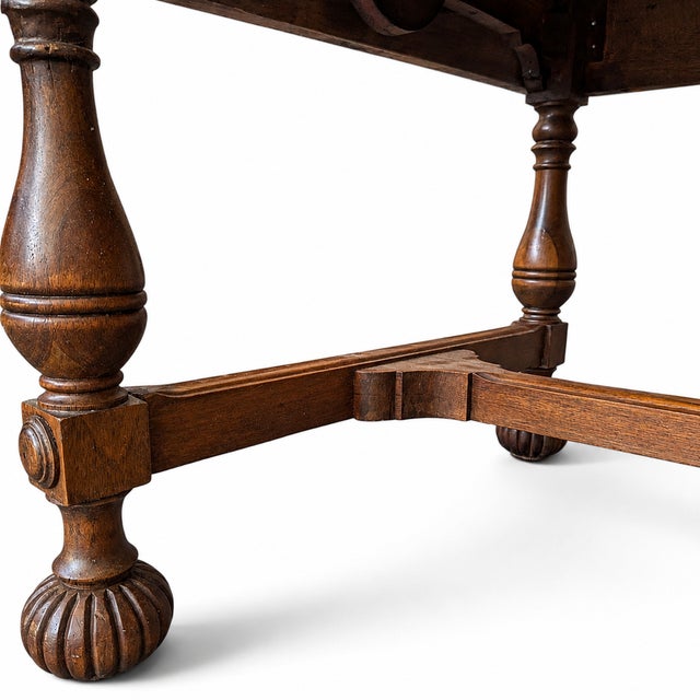 Antique Jacobean Revival Figured Wood Sideboard With Carved Medallions For Sale - Image 9 of 18
