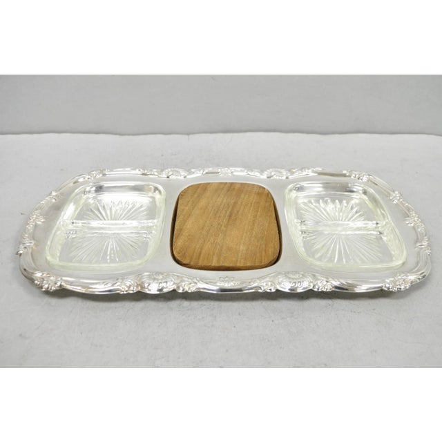 Vintage Newport by Gorham YB157 Silver Plated 3 Section Cheese and Cracker Board Serving Platter Tray with Removable Wood...