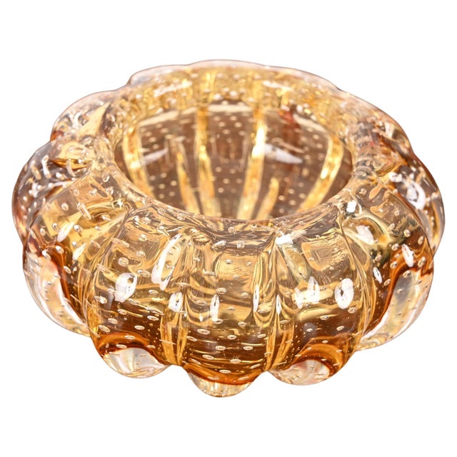 Amber Murano Bullicante Glass Ashtray from Barrovier, Italy, 1960s For Sale - Image 17 of 17
