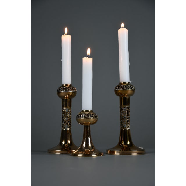 Goldenrod Vintage Scandinavian Pitsi Copper Candleholders by Pentti Sarpaneva for Turun Hopea, 1960s, Set of 3 For Sale - Image 8 of 14