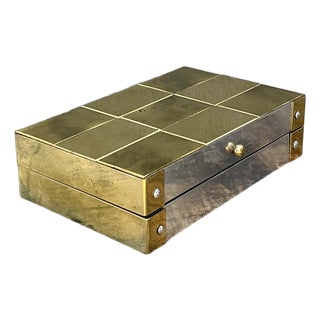 Vintage Checkerboard Brass Small Box For Sale