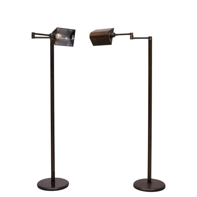 1970s Bronze Swing-Arm Library Floor Lamps, 1970s, Set of 2 For Sale - Image 5 of 13