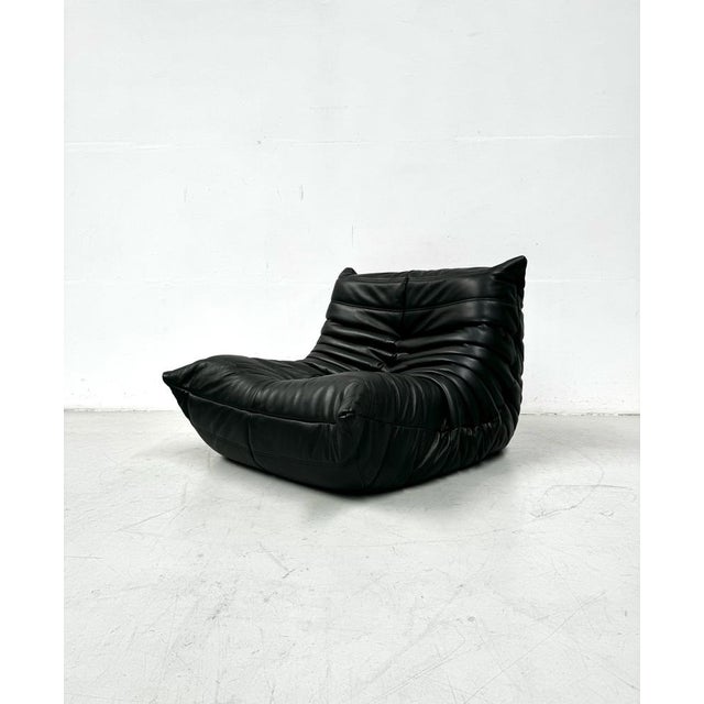 French Togo Lounge Chair in Black Leather by Michel Ducaroy for Ligne Roset, 1970s For Sale - Image 9 of 12