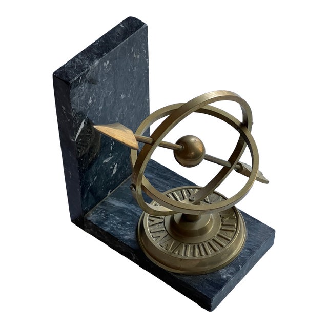 Vintage Brass & Marble Armillary Sphere Sundial Bookend For Sale