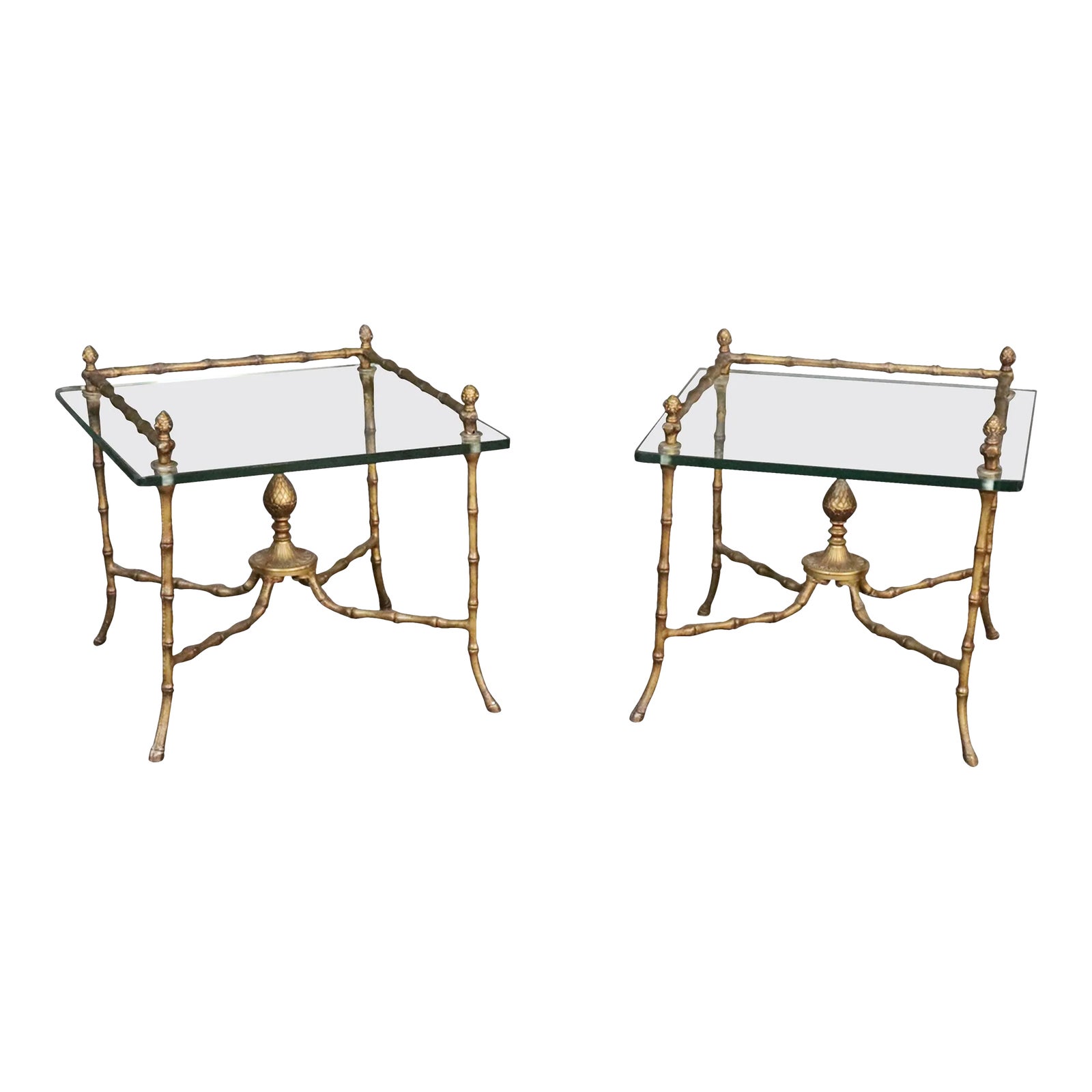 Square Glass and Bronze Bagues Style Faux Bamboo End Tables, circa 1960 A Pair Chairish