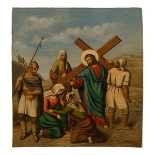 Stations of the Cross Jesus Meets the Holy Women of Jerusalem, 1800s, Oil Painting on Canvas For Sale