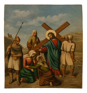 Stations of the Cross Jesus Meets the Holy Women of Jerusalem, 1800s, Oil Painting on Canvas