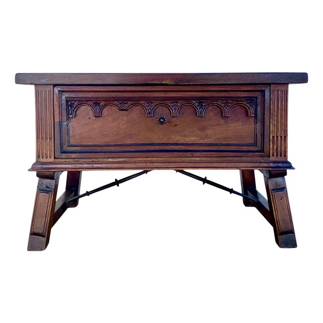 Early 20th Century Spanish Walnut Commode or Dresser with One Drawer and Iron Stretcher, 1940s For Sale