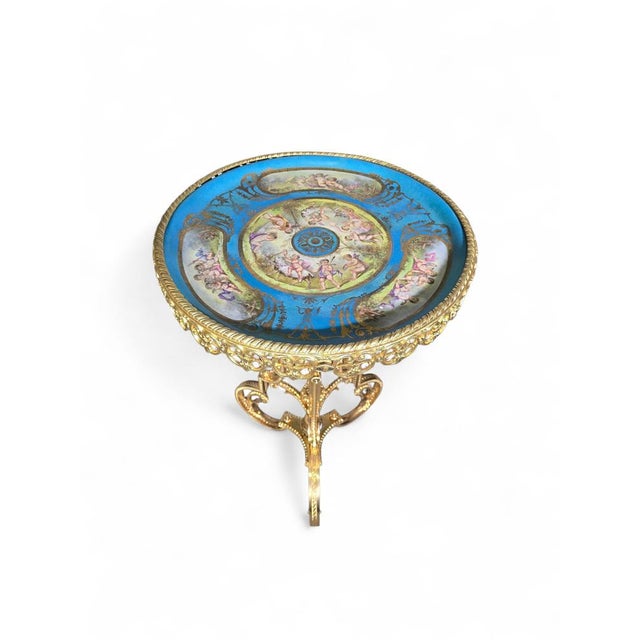 19th Century French Hand-Painted Porcelain Table with Gilt Bronze in the style of Sèvres, 1890s For Sale - Image 3 of 15