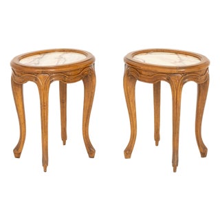 Mid 20th Century Pair of French Provincial Style Pink Alabaster Top Low Tables For Sale