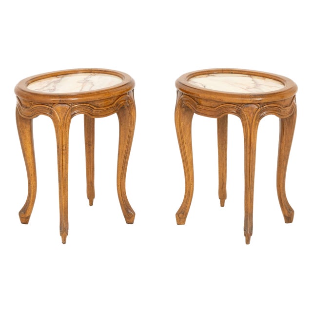 Mid 20th Century Pair of French Provincial Style Pink Alabaster Top Low Tables For Sale