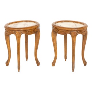 Pair of French Provincial Style Pink Alabaster Top Low Tables For Sale