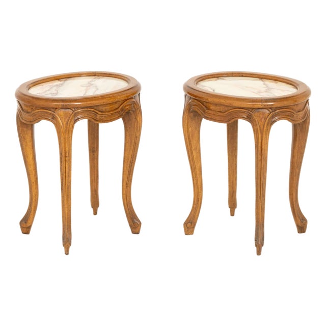 Pair of French Provincial Style Pink Alabaster Top Low Tables For Sale