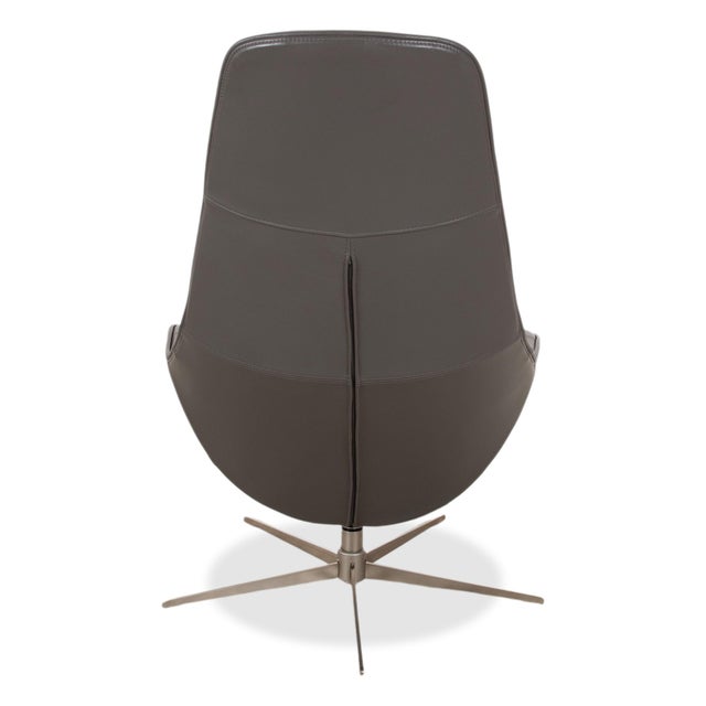 Boston Leather Armchair with Ottoman in Grey Brown Taupe Estoril Semi Aniline Leather 0959 with Manual Swivel and Rocking Function from Boconcept For Sale - Image 13 of 18
